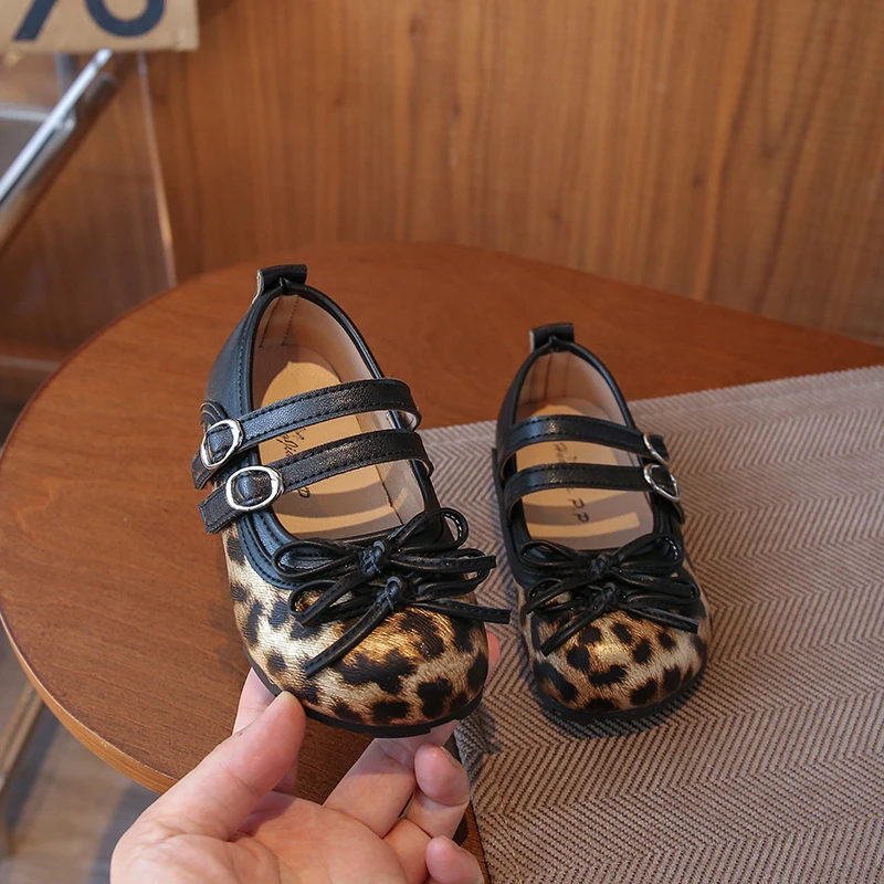 Baby Girls Casual Shoes Spring Autumn Children Leopard Bow Princess Shoes Comfortable Anti-slip Soft Sole Toddler Kids Shoes