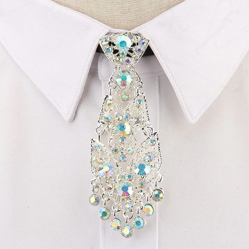 Elegant Rhinestone Shirt Tie Fashion Crystal Fake Collar For Men Lapel Blouse Top Women Clothes Accessory Detachable Collar Tie