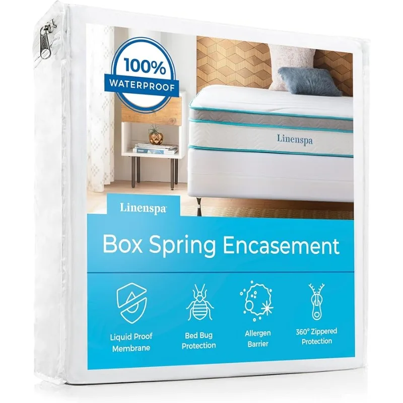

Box Spring Encasement – Queen Size Box Spring Co er – Zippered and Waterproof Protector, Complete Protection – White