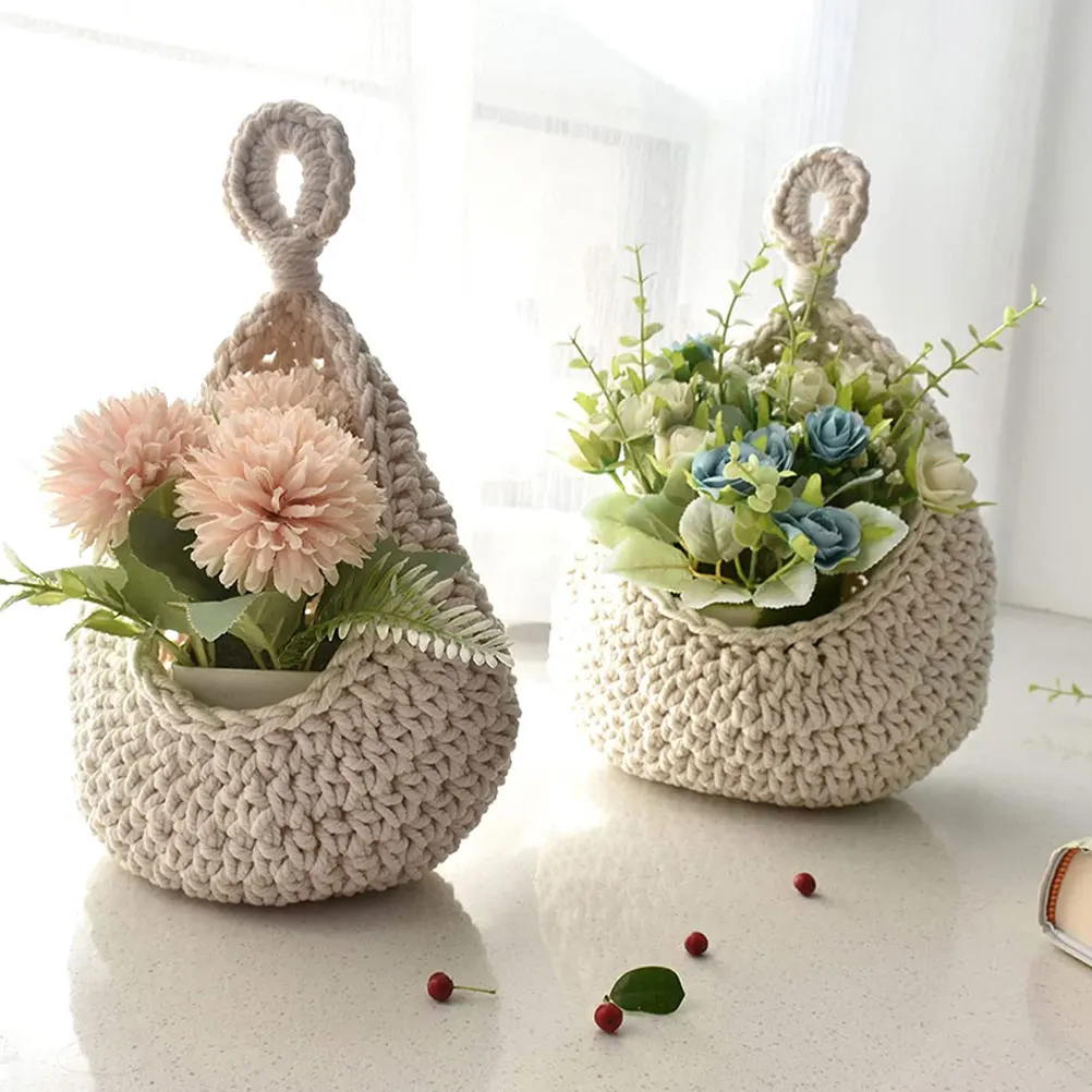 

3 Pieces Fruit Storage Baskets Woven Hanging Basket Teardrop Shape Kitchen Bohemia Wall Decor Vegetable Household Storage
