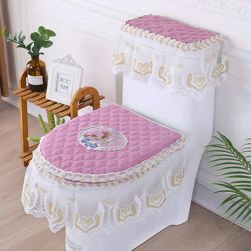 Household Fabrics Toilet Cover  3 Piece Set New High-End Double-Sided Zipper U-Shaped Toilet Toilet Seat Cover