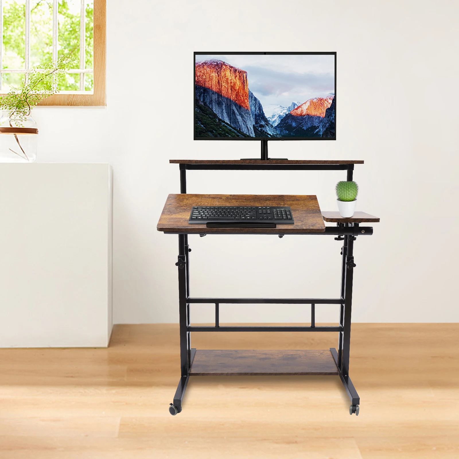 

Rolling Table, Portable Computer, Handcart, Vertical/ Seated Mobile Laptop, Desk, Home Office W/ 66Lbs Load-Bearing Capacity