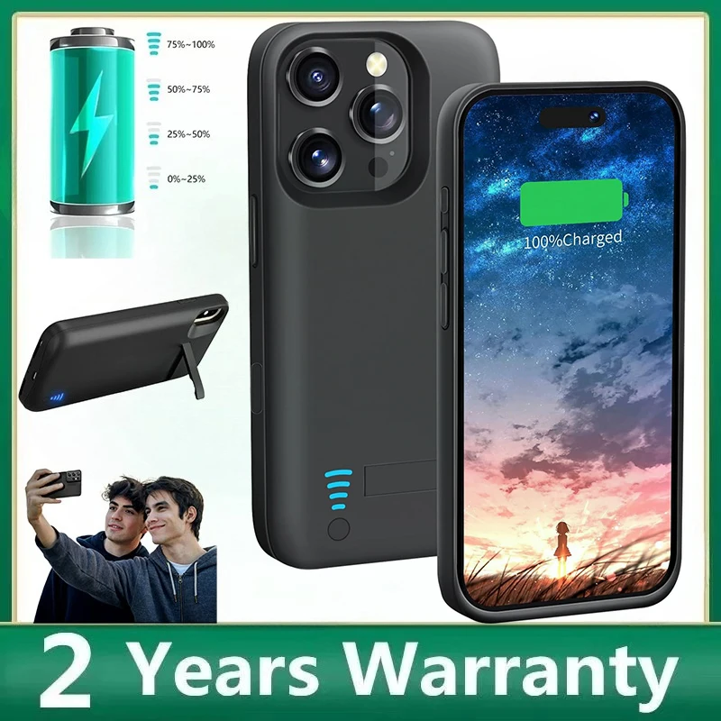 

Чехол-аккумулятор 10000 мАч с подставкой для iPhone 15 Pro Max, 16 Plus, зарядное устройство, внешний аккумулятор для iPhone 16 Pro Max