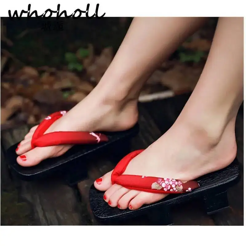 

WHOHOLL Geta Women Sandals Traditional Japanese Wooden Geta Two-teeth Clogs Shoes Cosplay Comiket Shoes Female Sandals Cool
