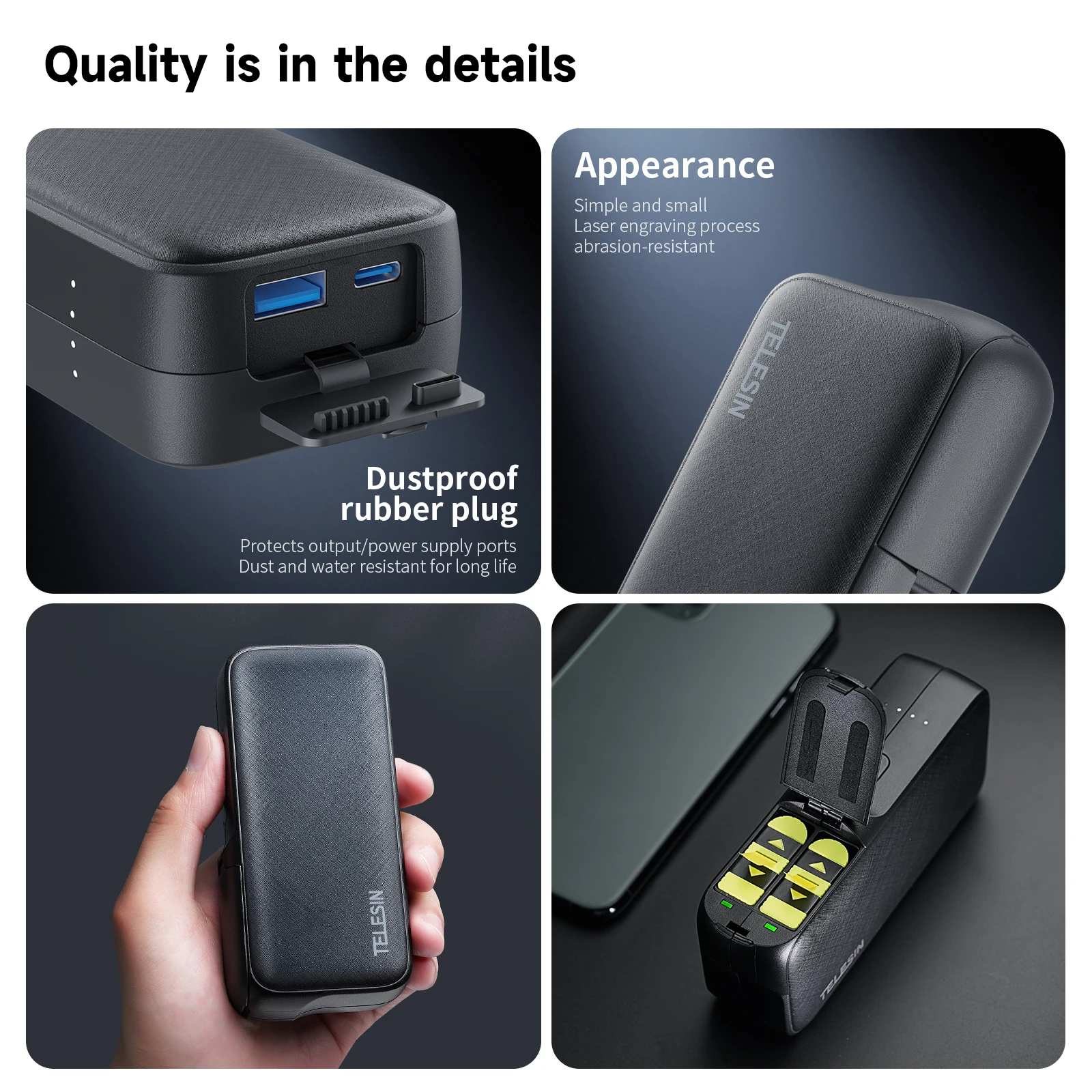 TELESIN 10000mAH Power Bank Gopro Hero 9 10 11 12 Battery Fast Charging Power Bank For VIVO OPPO Samsung iPhone 13 14 15 Pro Max