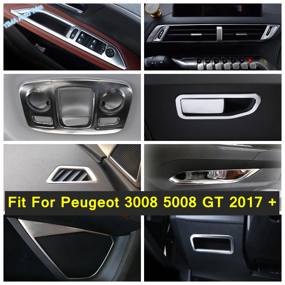 

Silver Interior Fit For Peugeot 3008 5008 GT 2017 - 2022 Glove & Gear Shift Box Sequins / AC Vent / Door Handle Bowl Cover Trim