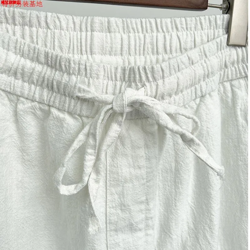 

Высококачественные льняные мужские летние тонкие новые китайские хлопковые льняные длинные повседневные брюки, свободные прямые белые брюки