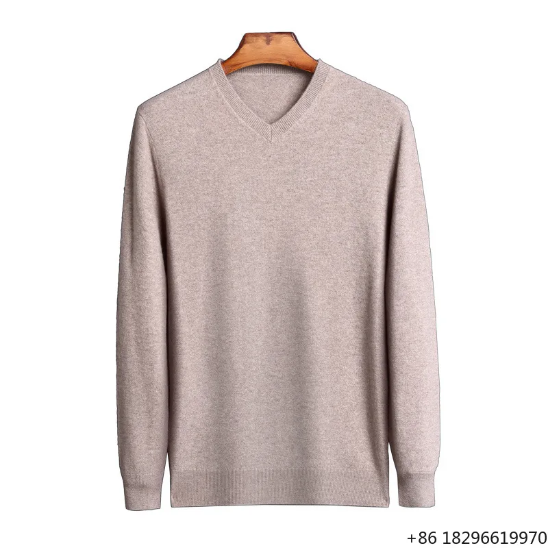 Youth Loose Warm V Neck Pure Wool Knitted Pullover Daily Casual Sweater