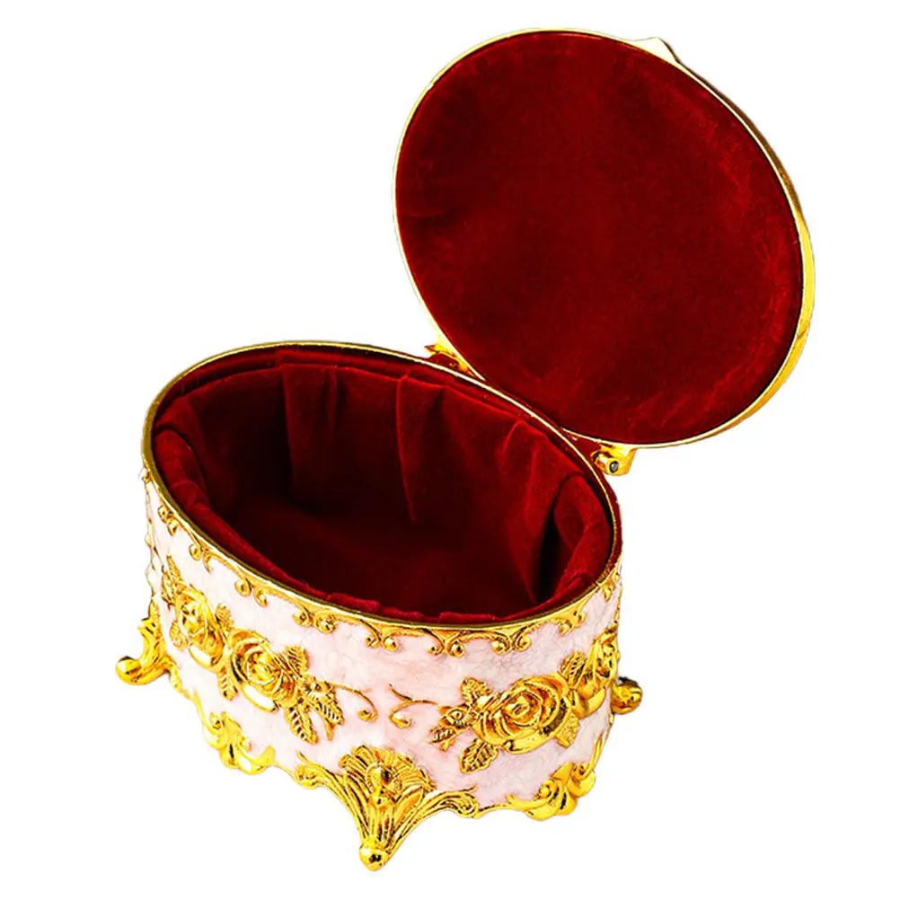 

Metal Enamel Jewelry Box Vintage Oval Shape Jewelry Storage Case Soft Interior Keepsake Display Organizer Trinket Ring Box