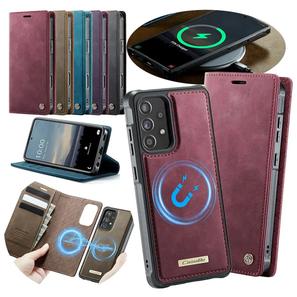 2 in 1 Magnetic Flip Leather Case for Samsung Galaxy A13 A14 A15 A16 A17 A26 A52 A53 A54 A55 A56 A57 Wallet Phone Cover Coque