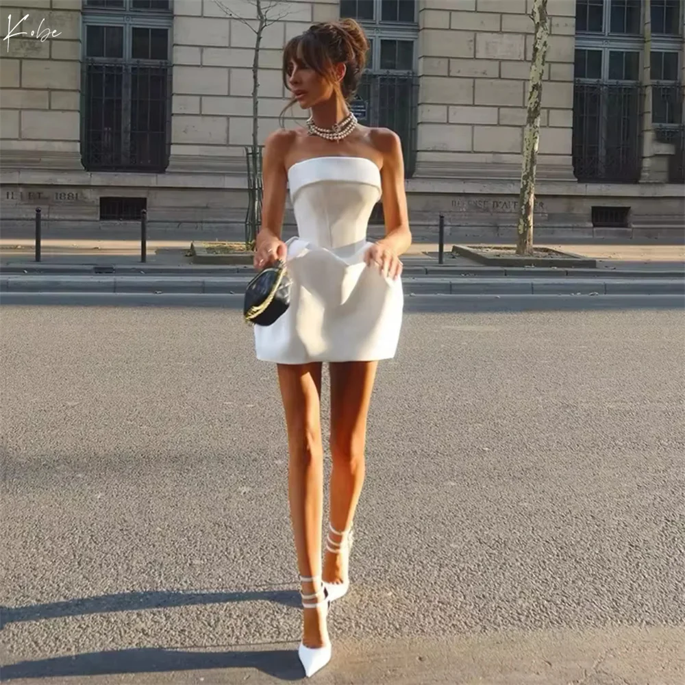 

Kobe White Strapless Mini Party Dresses Flower Bud Type Satin Evening Dresses Sexy Customized Vestidos De Fiesta 2025