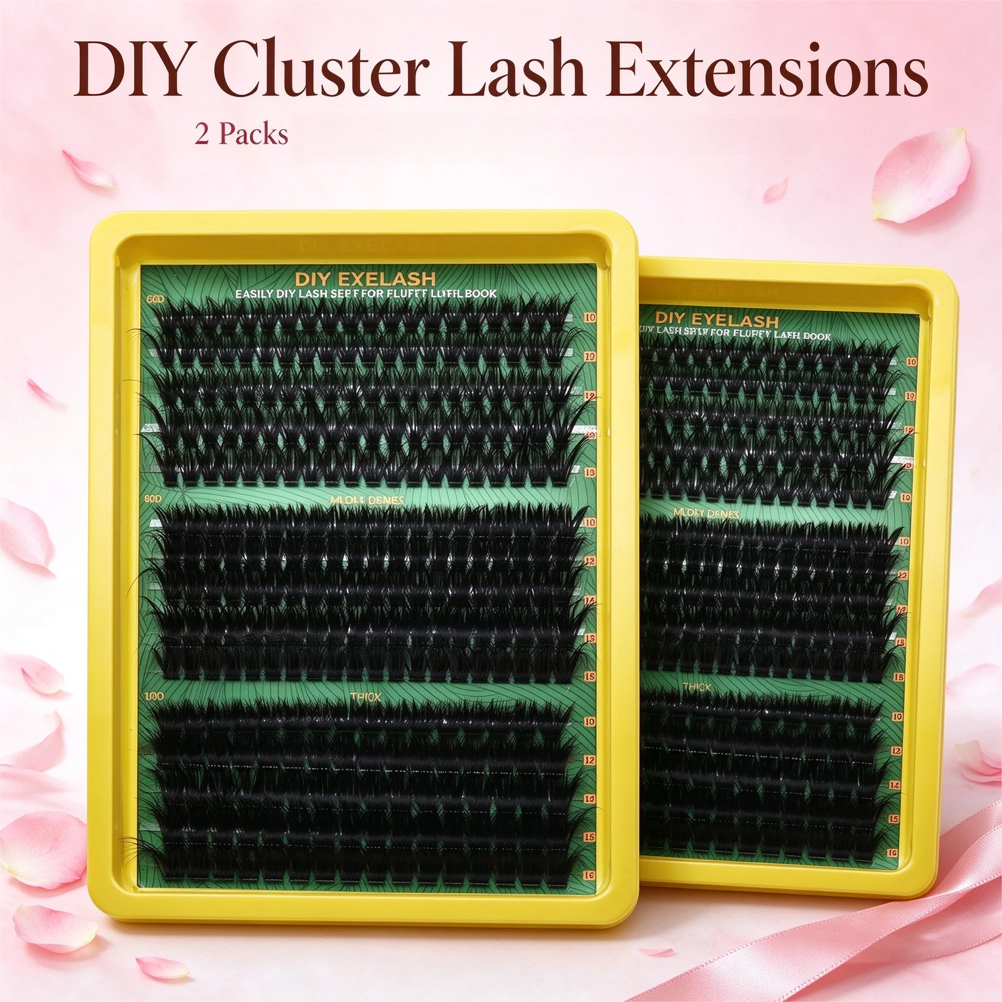 2Pack Cluster Lashes DIY Eyelash Extensions Wispy Fluffy Individual False Eyelashes Segmented Fake Lashes for Daily Party Dating