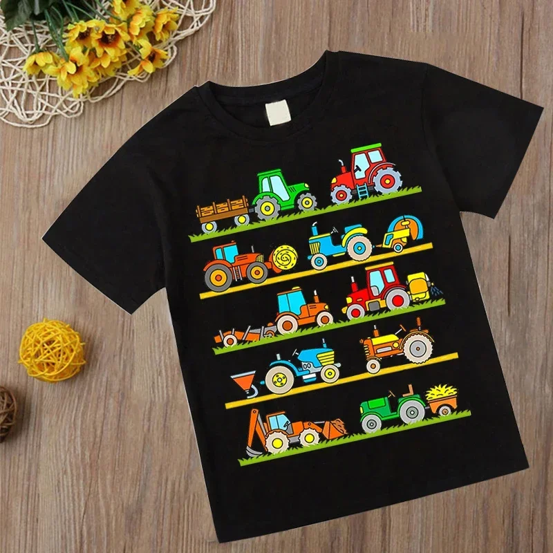 Children's T-Shirts many cartoon cars Tops Boys Girls Cartoon utility vehicle Summer Short Sleeve Clothes Kids Shirt 4-14 Years