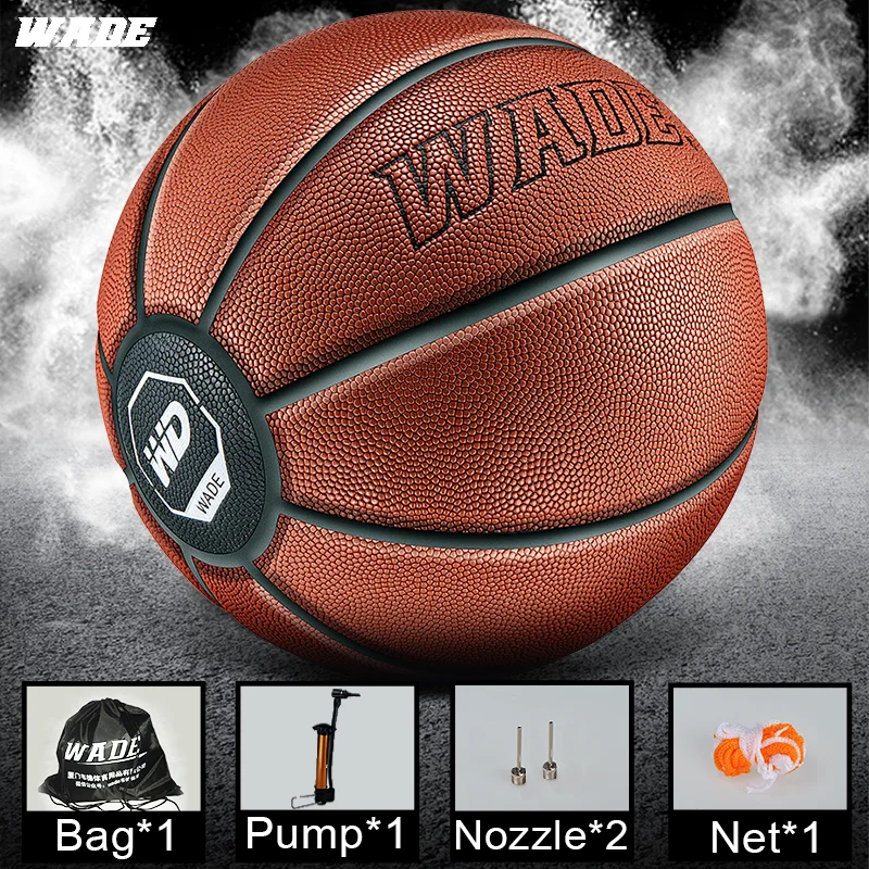 WADE 7# Original Size 7 Soft PU Leather Ball for Indoor/outdoor Adult Basketball Ball Brown Classic Kids Ball With Freebies