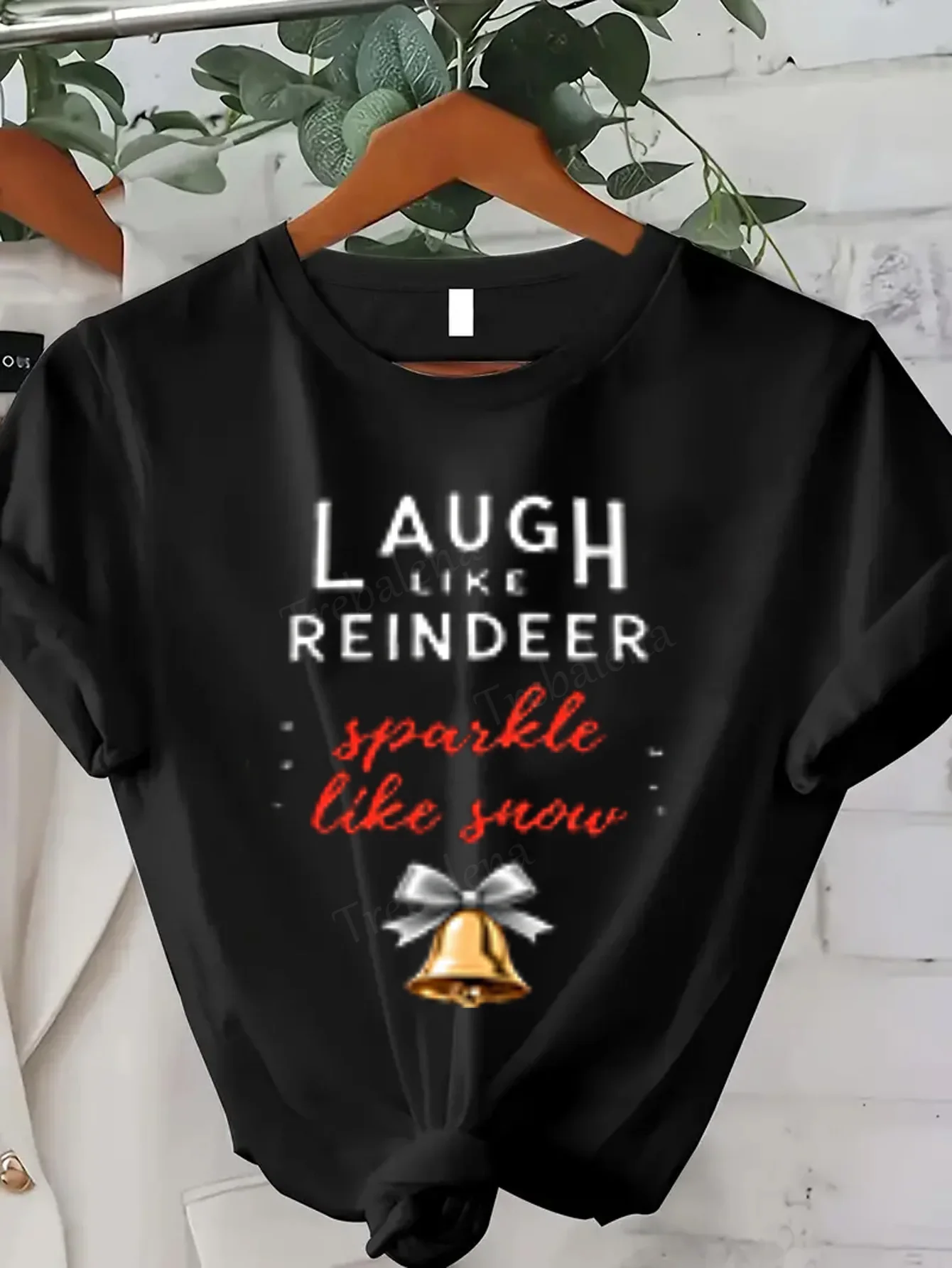 여성 티셔츠 순록처럼 웃고 눈처럼 반짝임 여성용 티셔츠