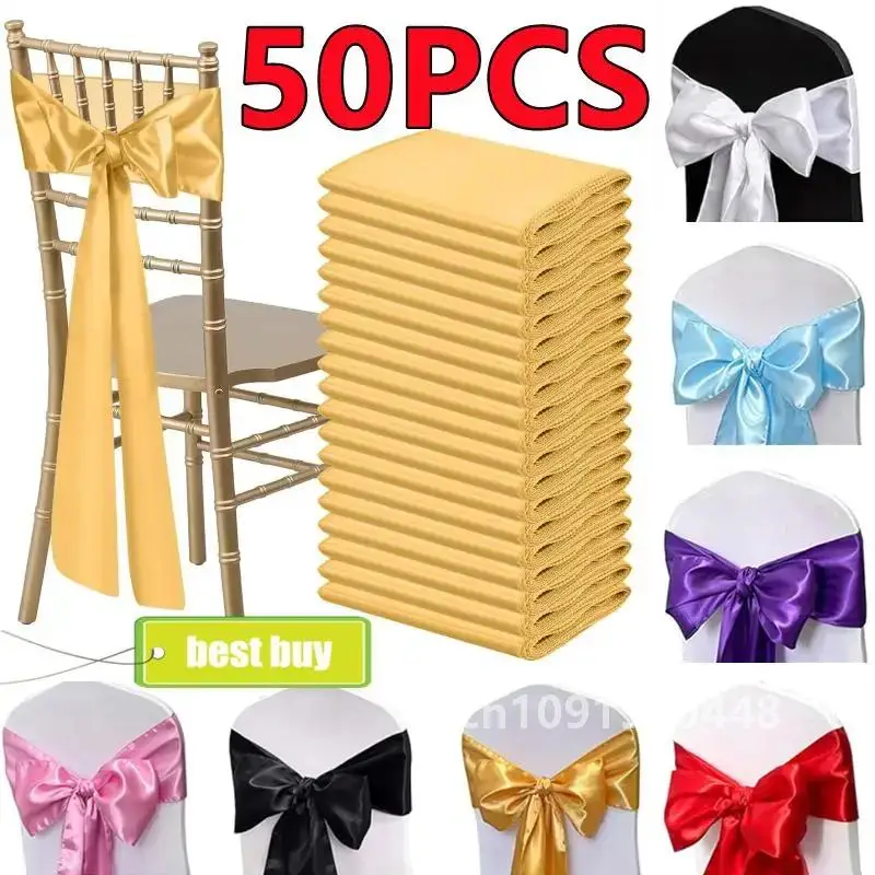 50-10PCS Satin Bow Sash Wedding Chair Decoration Ribbon Butterfly Tie Band For Christmas Birthday Indoor/Outdoor Party Sashes