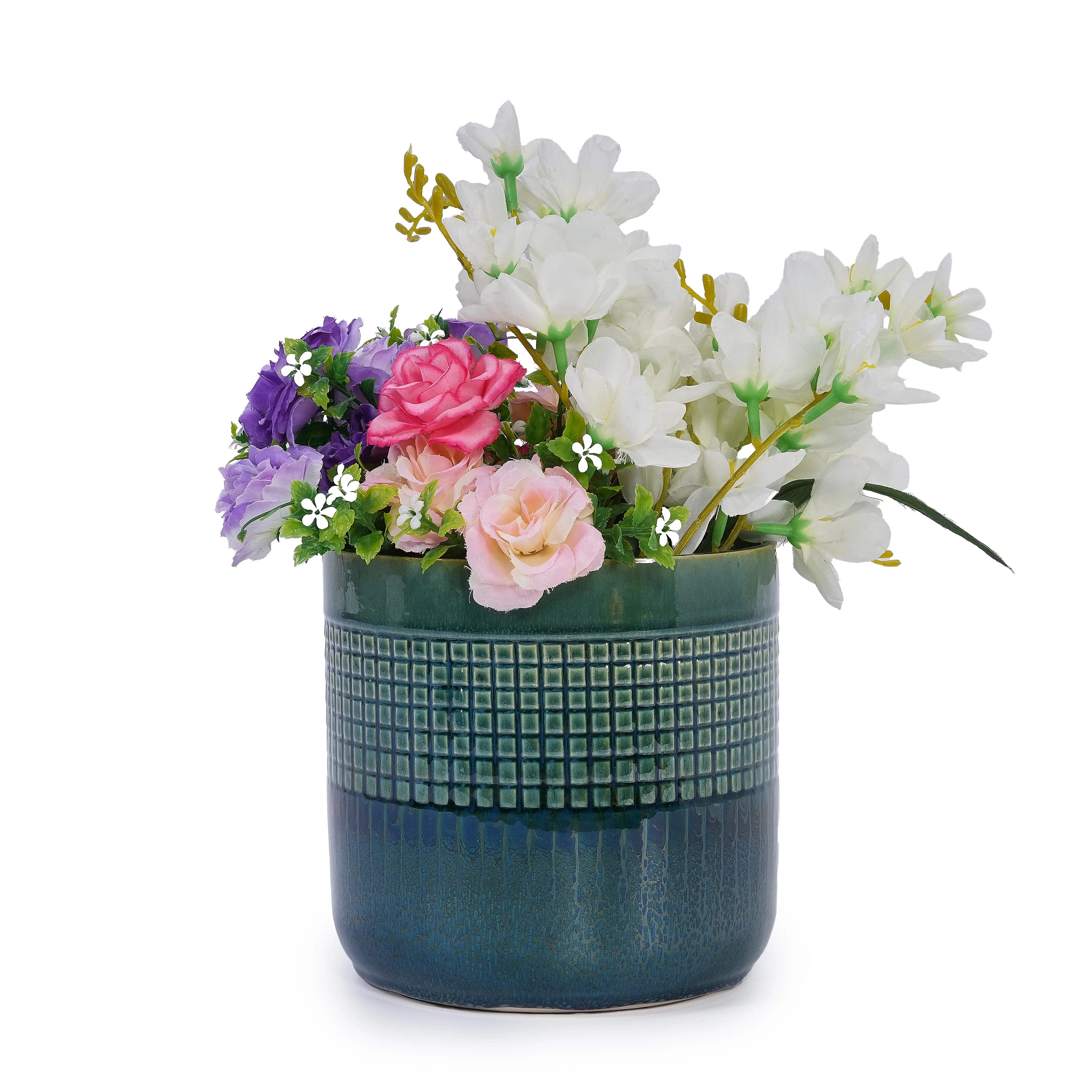 

Built Ceramic Design Drainage Drainage hole Finish Hole Indoor Stylish Use Set of 3 Grid Ceramic Flowerpot, Modern Planter for P