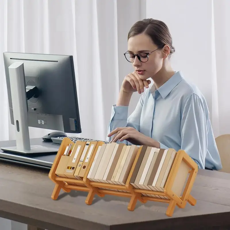 

Desktop Bookshelf Desk Top Bookshelf Wooden Retractable Bookcase Holder Storage Display Decorative For Living Room Office Home