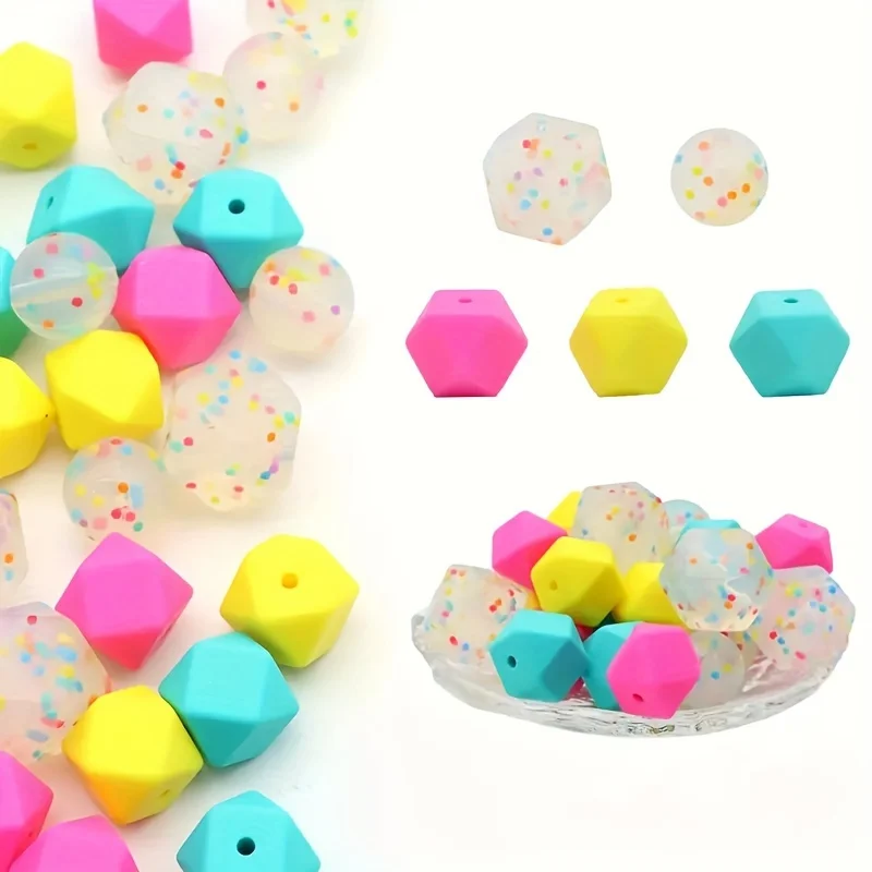 25Pcs Assorted Glitter Silicone Focal Beads DIY Beads for Beadable Pens Keychain Lanyard Bracelet Necklace Crafts Gift