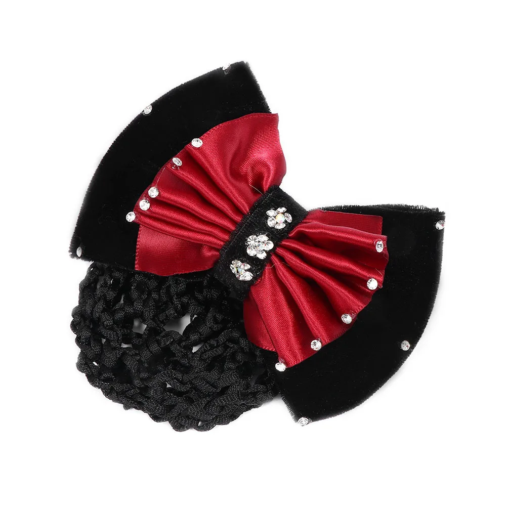 

Hot Sale Lady Bow Rhinestone Barrette Hair Clip Cover Hair Accessories Bowknot Net Bun Snood