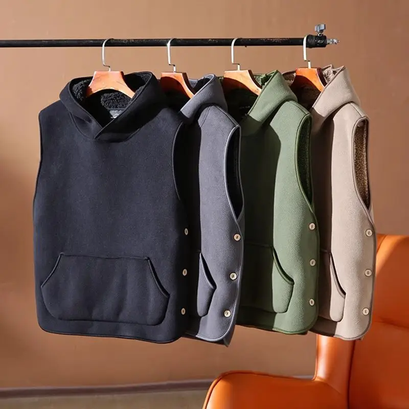 الرجال الفراء مبطن الشتاء الدفء معطف مقنع الخريف والشتاء زوجين المتجولين الصوف سترة سميكة مع جيوب كبيرة الرجال سترة #1