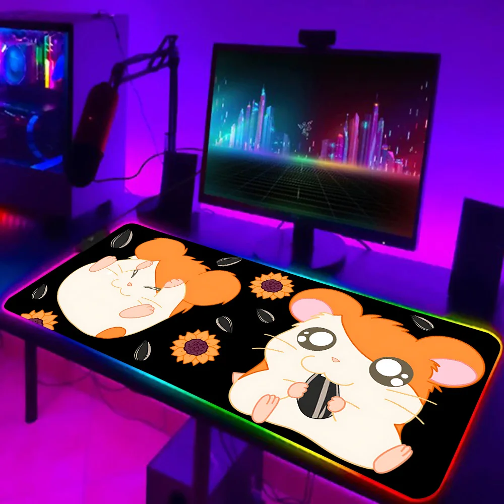 Süße Hamtaro RGB PC Gamer Tastatur Mauspad Mousepad LED leuchtende Mausmatten Gummi Gaming Computer Mousepad