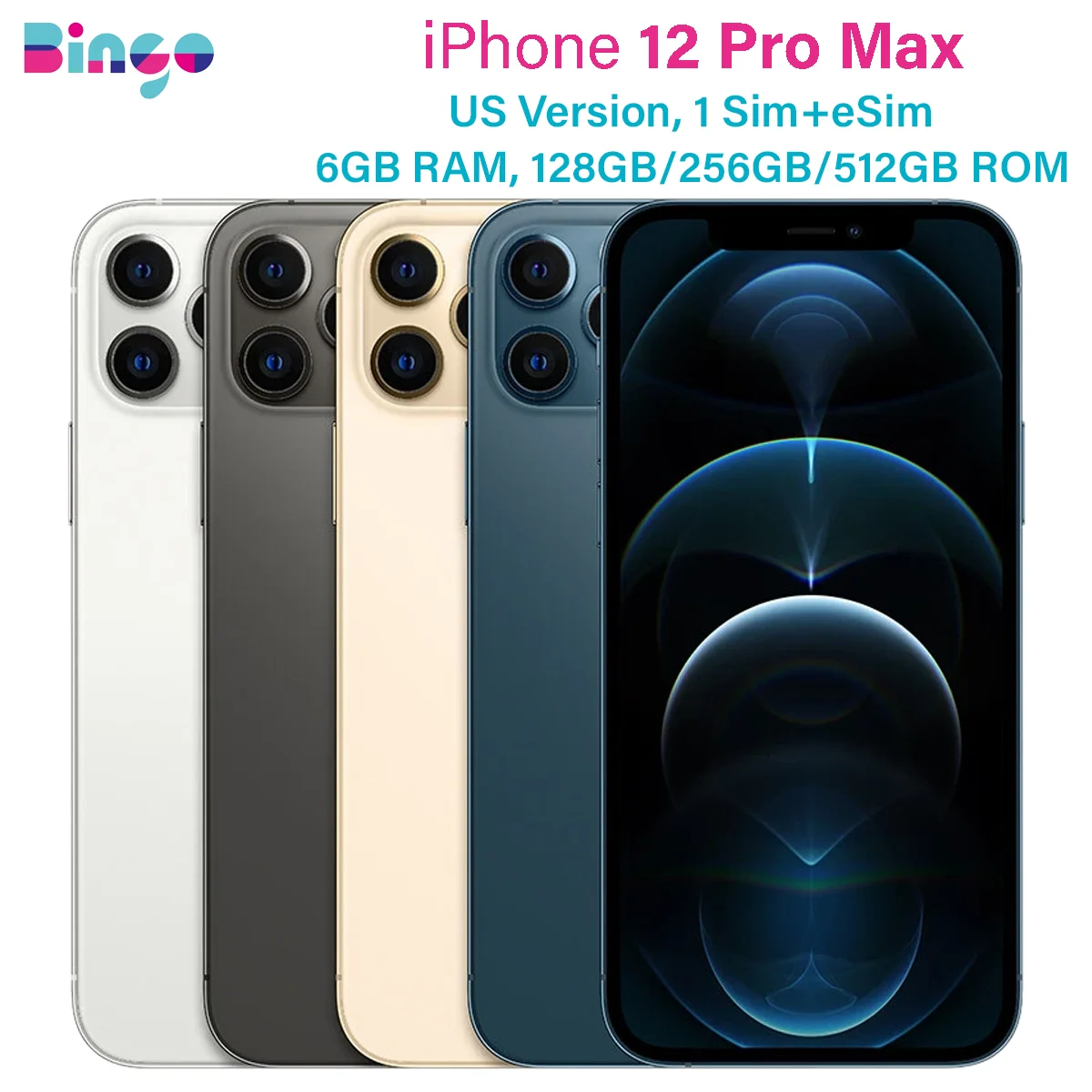 هاتف iPhone 12 Pro Max A2342 128GB 256/512GB 6GB RAM 5G 12MP A14 IOS 6.7 بوصة Super Retina XDR OLED Face ID NFC eSim هاتف محمول أصلي