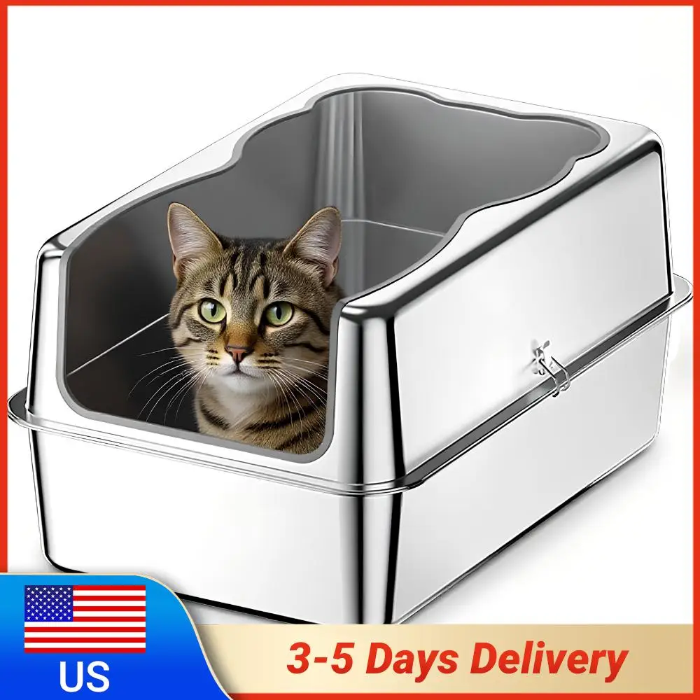 

Очень большой металлический лоток для кошек с высокими бортиками, с функцией просеивания, защита от утечки мочи, верхний вход, для крупных кошек и нескольких кошек