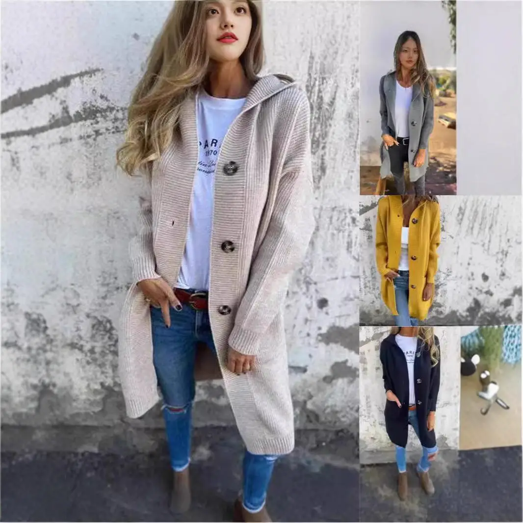 

Casual Mid-Length Sweater Cardigan Women's Autumn Winter New Sle Faion Outerwear Long Sve Color Tee-acetate Fiber
