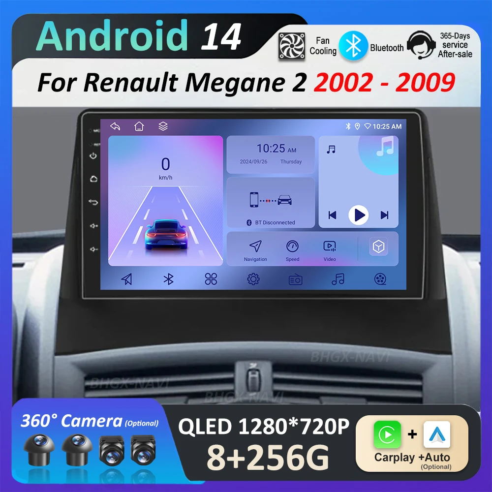 

GPS-навигация WiFi BT для Renault Megane 2 2002-2009 Android 14 2,5D Экран Автомобильный видео Мультимедийный плеер WIFI 4G Автоинструменты