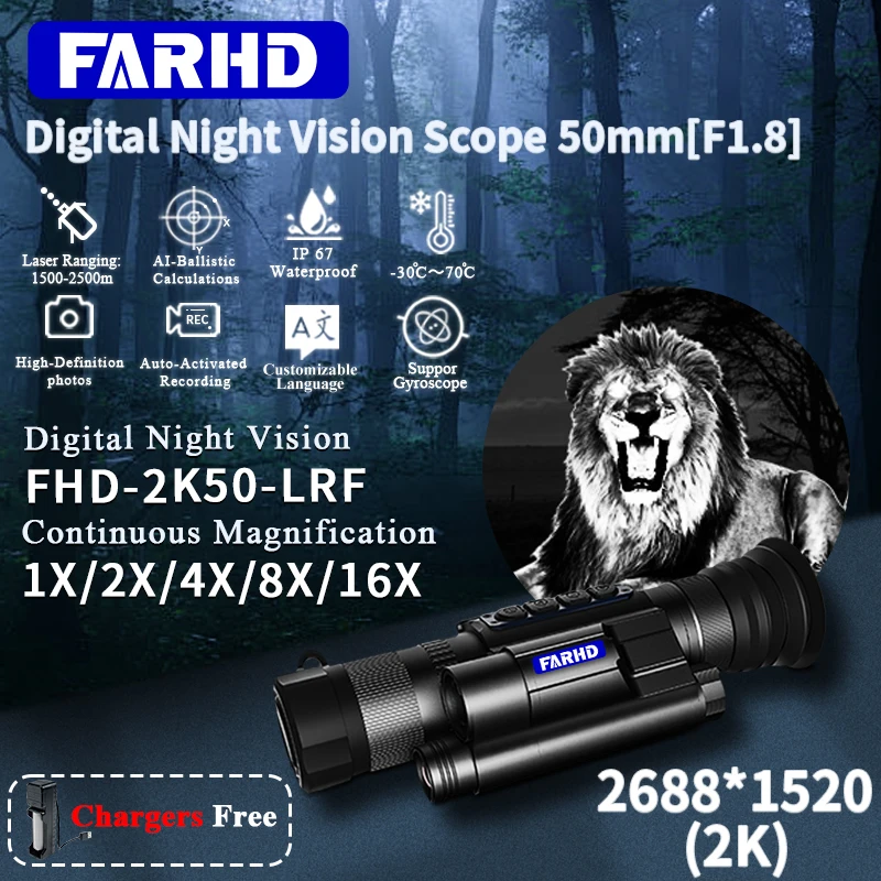 FARHD Magnification 1X-16X IP67 Waterproof Infrared Night Vision Scope OLED Screen Digital Monocular