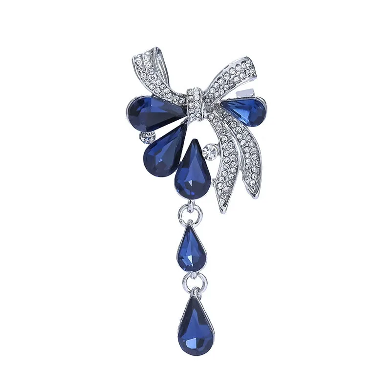 Ladies Brooches Crystal Waterdrop Bowknot Wedding Party Jewelry Pins