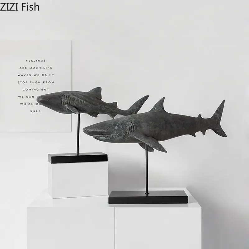 Simulated Animal Model Shark Statue Room Aesthetics Desk Decoration Retro Shark Sculpture Resin Ornaments Vintage Home Decor