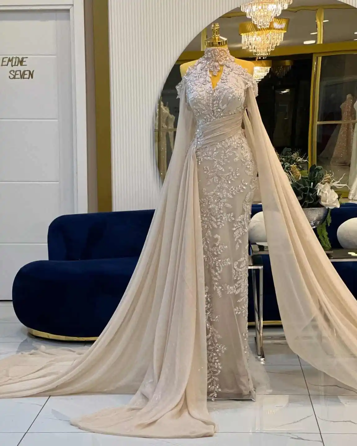 بريق الديكور حورية البحر فساتين السهرة الرقبة العالية بلا أكمام الحفلة الراقصة بلورات مناسبة رسمية حزب مخصص #4