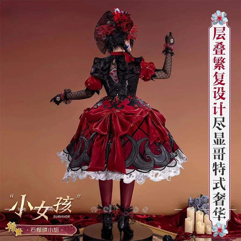 CyIdentity V Bambina Miss Melograno Costume Cosplay Parrucca Alice DeRoss Vestito Copricapi Fermagli per capelli Guanti Puntelli Donne Ragazze Par