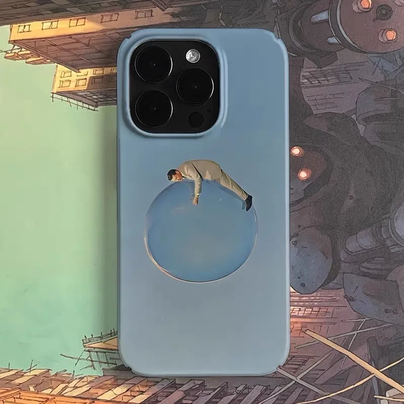 

Ins Korean Giant Water Ball Art Blue Case for IPhone 16 15 14 13 Pro Max 12 Mini 11 Pro Plus Shockproof Protective Hard PC Cover