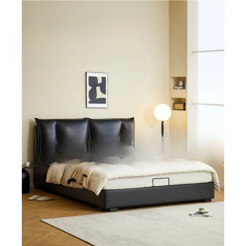 

Minimalist leather bed Modern minimalist double bed Master bedroom