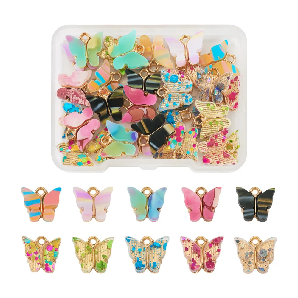 1Box Alloy Acrylic Butterfly Charms Mix Cute Butterfly for jewelry Making DIY dangle Earing Bracelet Necklace Decor Accessories