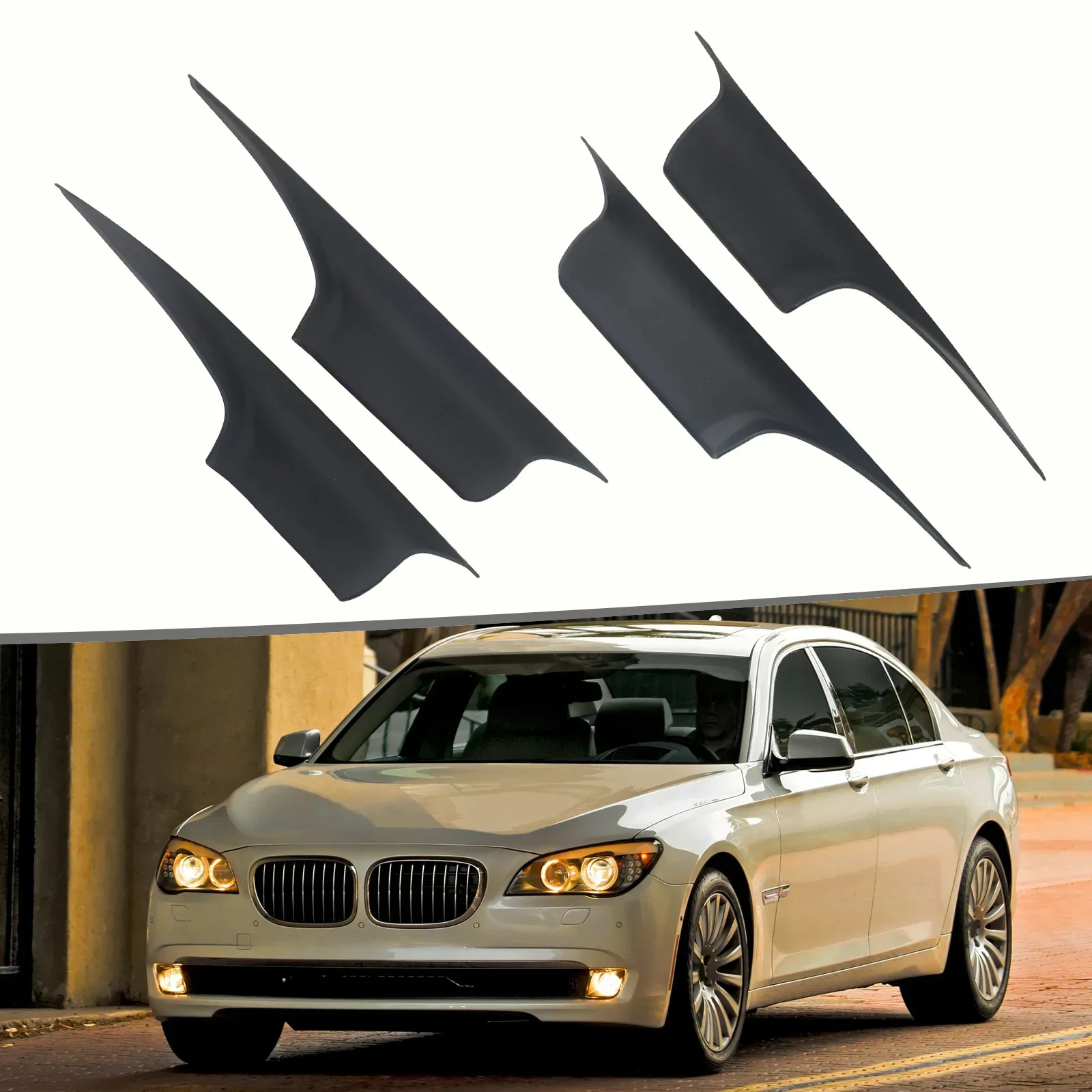 4pcs Car Door Inner Front Handle Brace Black Cover For BMW 7 F02 F01 Door Pull Handle Covers Accessories