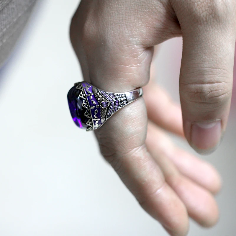 خاتم فضي للرجال والنساء ، 925 فضي ، سلع فاخرة ، مجوهرات ، زيركون أرجواني ، مجوهرات أنيقة #6