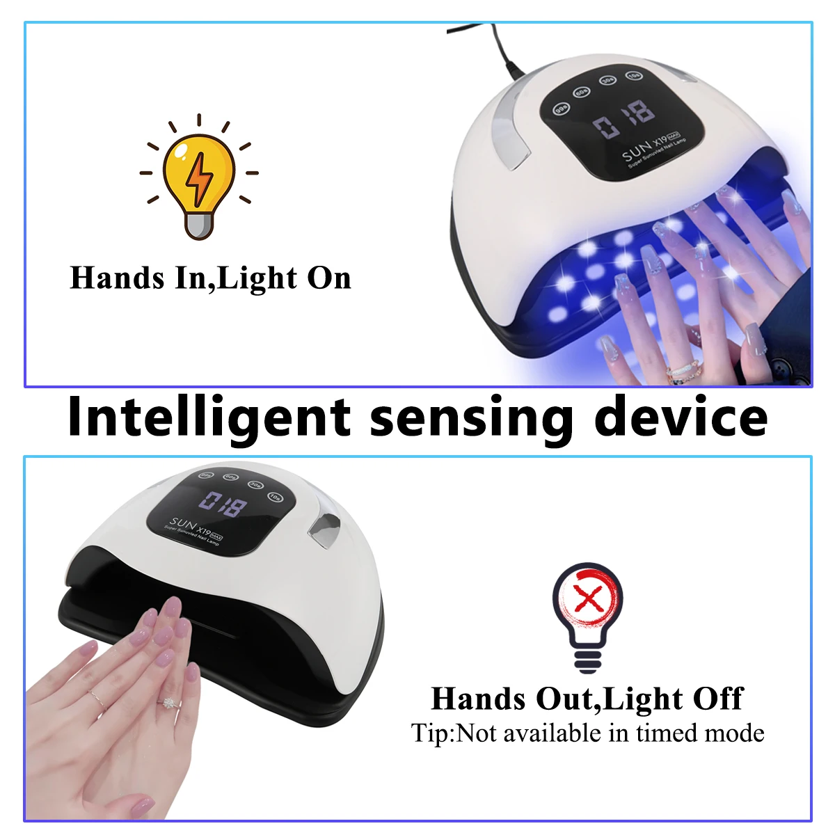 Lámpara de uñas profesional de 72 LED con mango, manicura de gran cobertura para curado rápido de puntas y esmalte de uñas, secador de uñas de calidad de salón