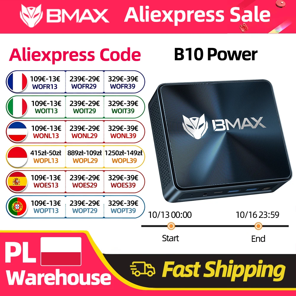 Bmax B10 Power Mini Pc Intel Core I9-13905H 14 Cores 20 Threads 24Gb Ram 1Tb Ssd Wifi Bluetooth USB HDMI Type-C Windows 11 Pro