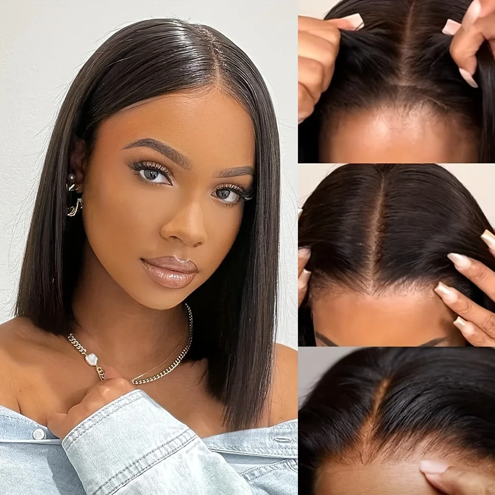 

HOT WAVE Wear And Go Glueless Human Hair Wig Bob Bone Straight Short Bob 6x4 Lace Frontal Pre Plucked Human Wigs Ready To Go