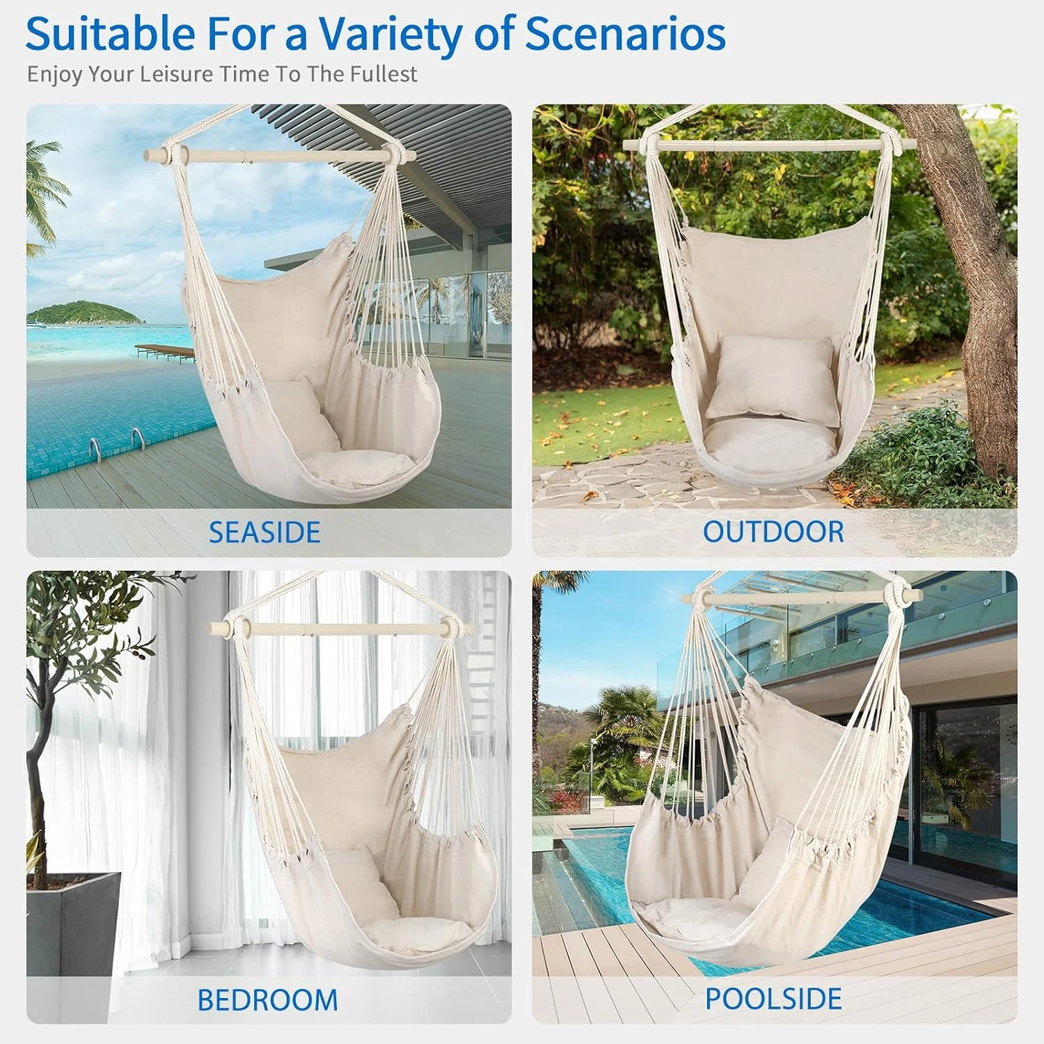 Sturdy Frame Outdoor/Indoor Hanging Chair Soft Comfortable Design Portable Easy Install for Gardens Terraces Balconies Bedrooms All-Weather Durable Rocking Chair for Reading Nooks - view 8