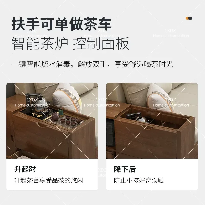 Multifunctional Sofa Bed with Tea Cart Small Apartment Storage Living Room Tech Cloth Solid Wood Folding Dual Purpose Sofa
