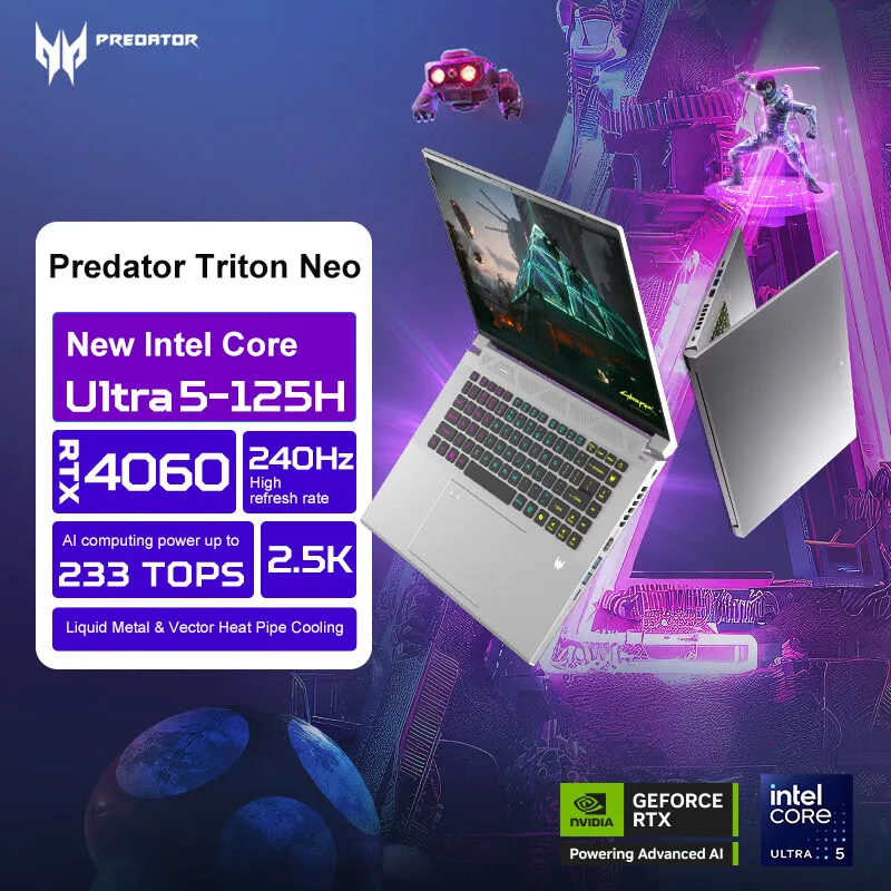 2024 Acer Predator Triton Neo Gaming Laptop 16 Inch 2.5K 240Hz IPS Screen Notebook Ultra7-155H 32GB 1TB RTX4060 Netbook Computer