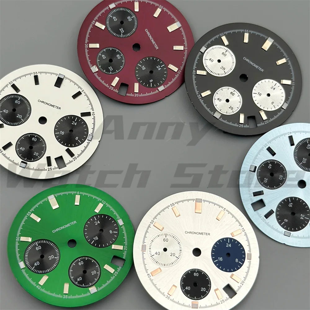 جديد 29.6 مللي متر أزرق ثلجي/بورجوندي أحمر/أسود/أبيض/كورال أخضر كرونوغراف VK63 الطلب مع VK63 6 دبوس الأيدي C3 Lume Fit VK63