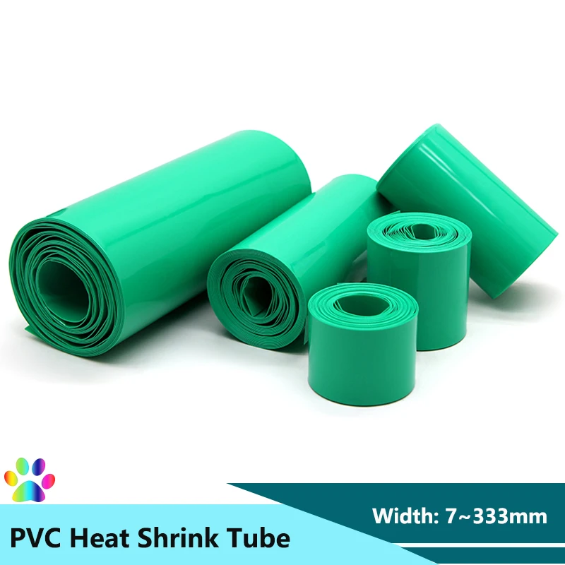 

1~20M Green Heat Shrink Tube Width 7~333mm Shrinkable Sleeve Sheath Film Wrap Cover Skin PVC Heat Shrink Wrapping For Batteries