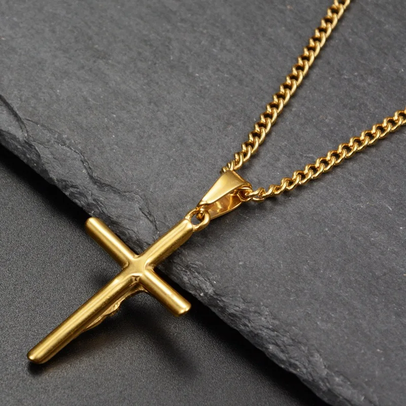 316L Stainless Steel Necklace Women/Men Jewelry Gold Color Crucifix Jesus Cross Pendant Charm Necklace Jewelry