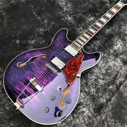 2021 New Purple Flame Maple F holes Hollow Body Electric Guitar Jazz IN STOCK